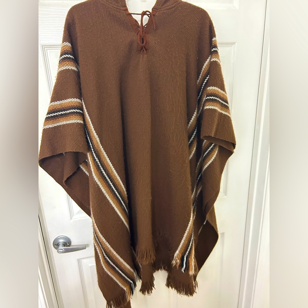 Gamboa Mens Brown Hooded Poncho